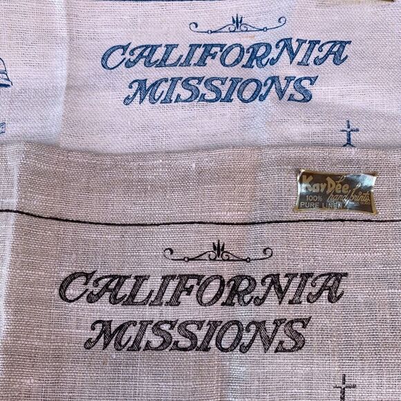 2 Vtg Kay Dee HandPrints California Missions 100% Pure Linen Kitchen Tea Towels - Picture 2 of 16